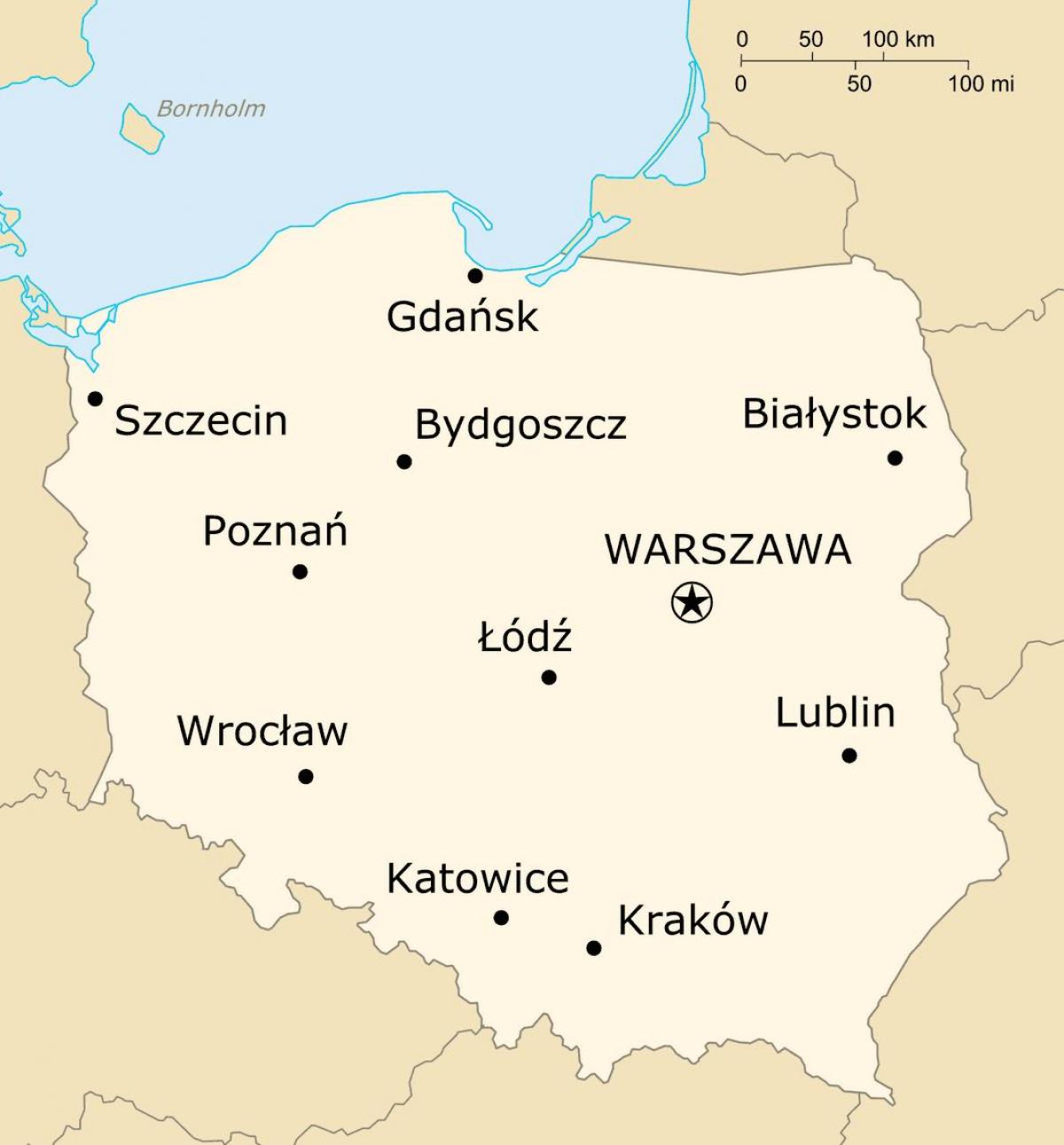 Карта Польши с основными городами